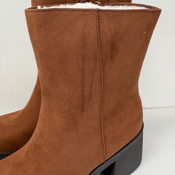 Sun + Stone Tiannaa Platform Booties 10M Brown Faux Suede Block Heel - Picture 4 of 9